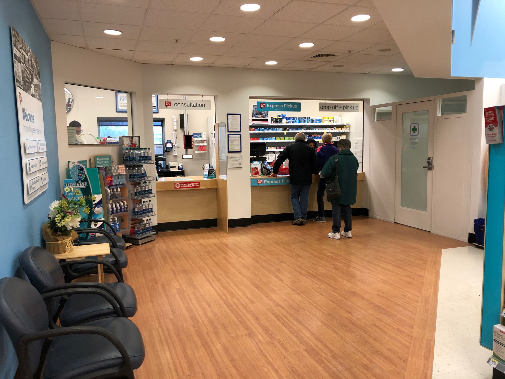 Walgreens pharmacy — finished floor, new consultation area and Express Pickup counter